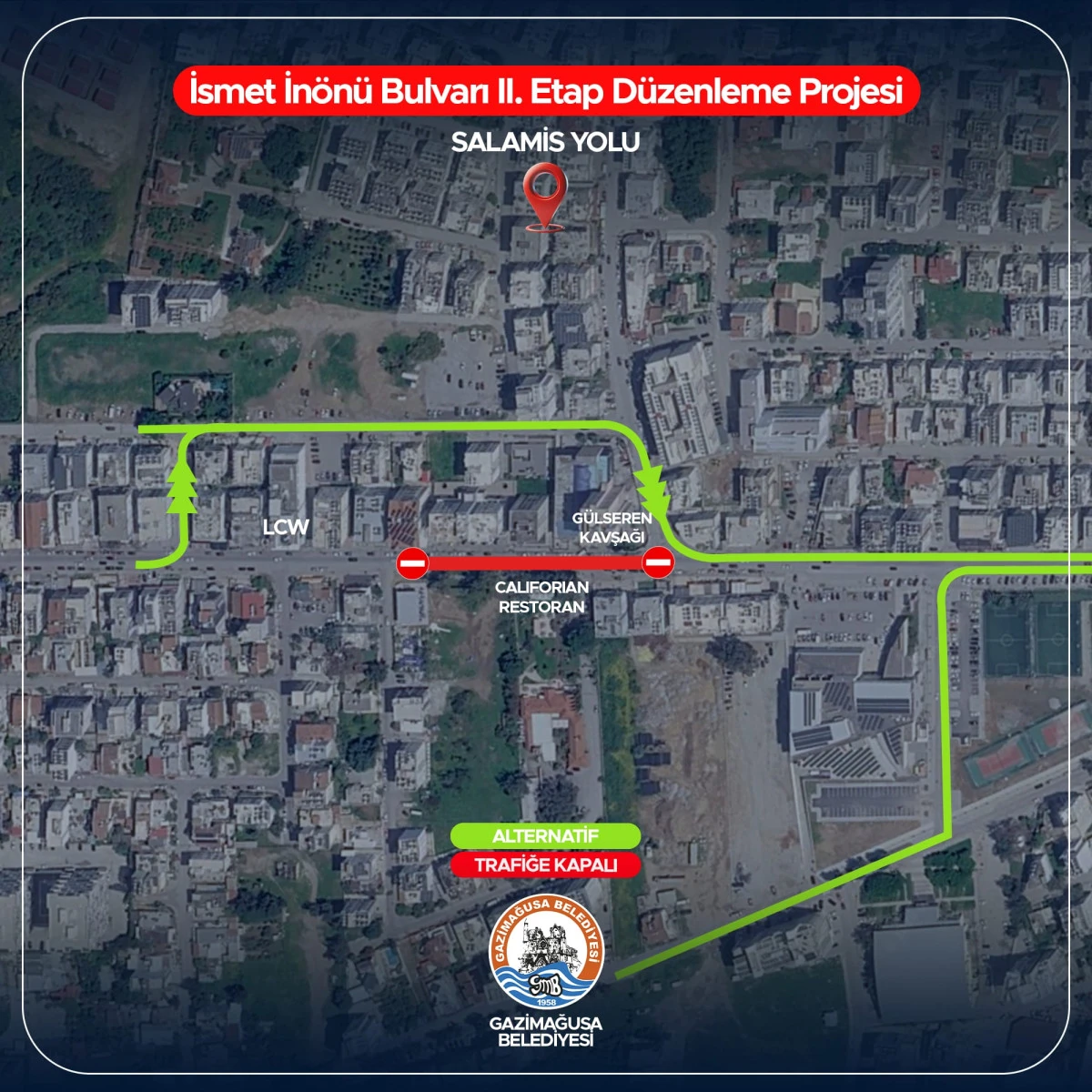 Gazimağusa İsmet İn&ouml;n&uuml; Bulvarı yol &ccedil;alışmalarında yeni trafik d&uuml;zenlemesi yapıldı