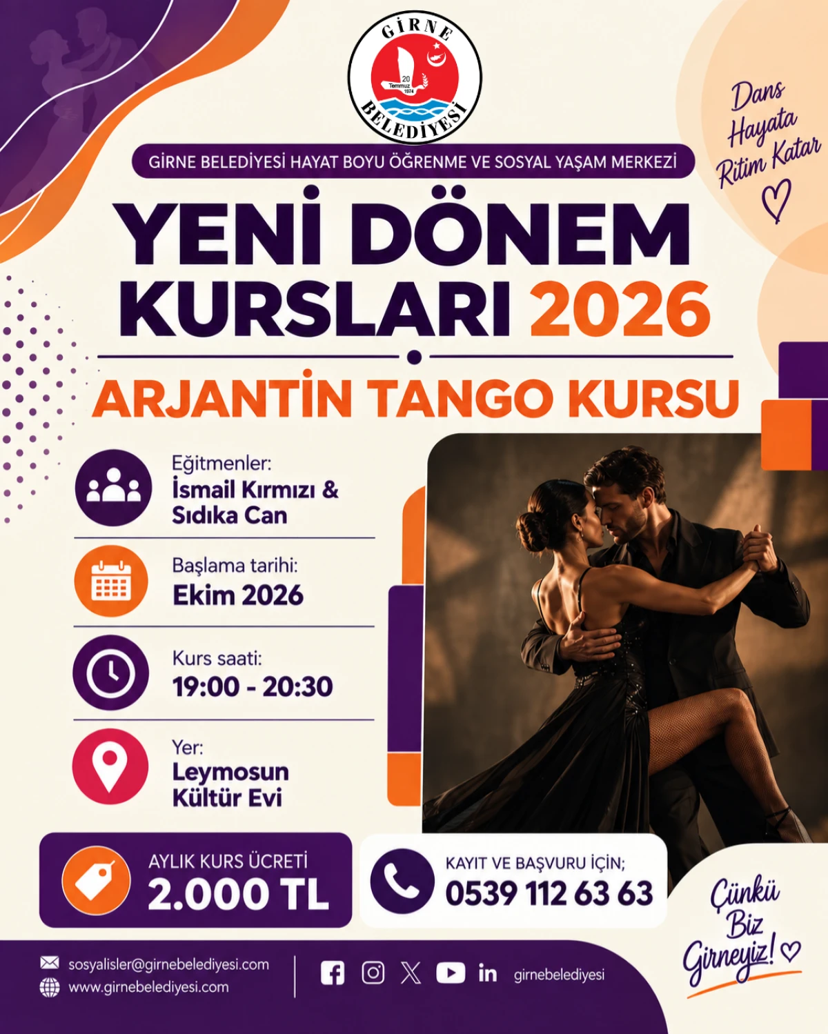 Girne Belediyesi&rsquo;nin Fotoğraf&ccedil;ılık, Koza, Pilates ve Arjantin Tango kursları başlıyor