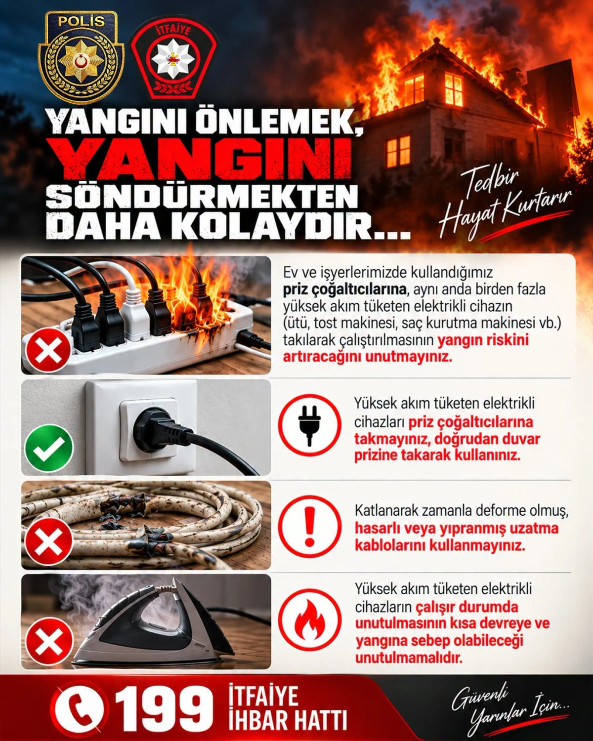 İtfaiye M&uuml;d&uuml;rl&uuml;ğ&uuml; halkı yangın riskine karşı tedbir alarak felaketi &ouml;nlemeye &ccedil;ağırdı